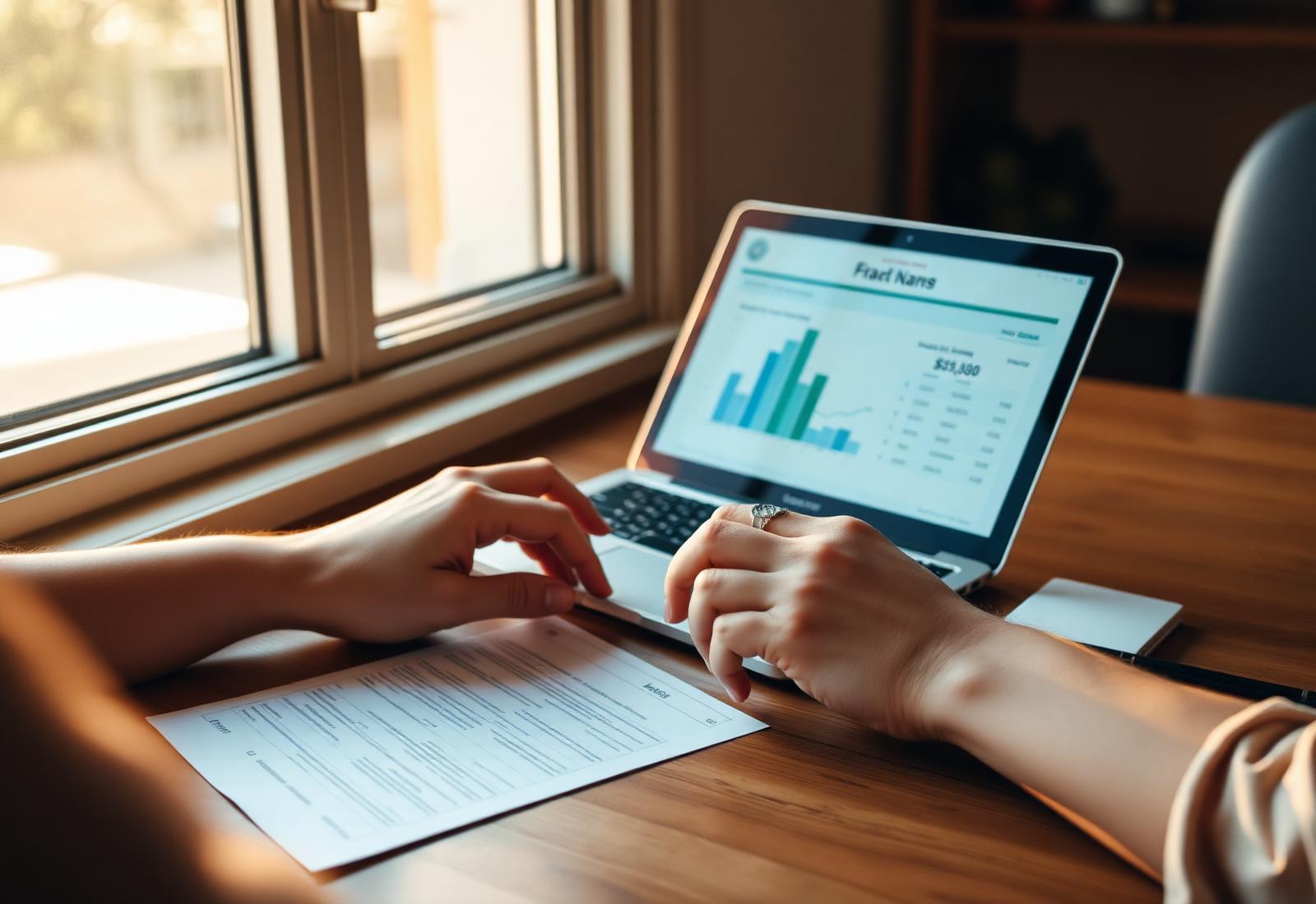 Business owner reviewing financials on a laptop